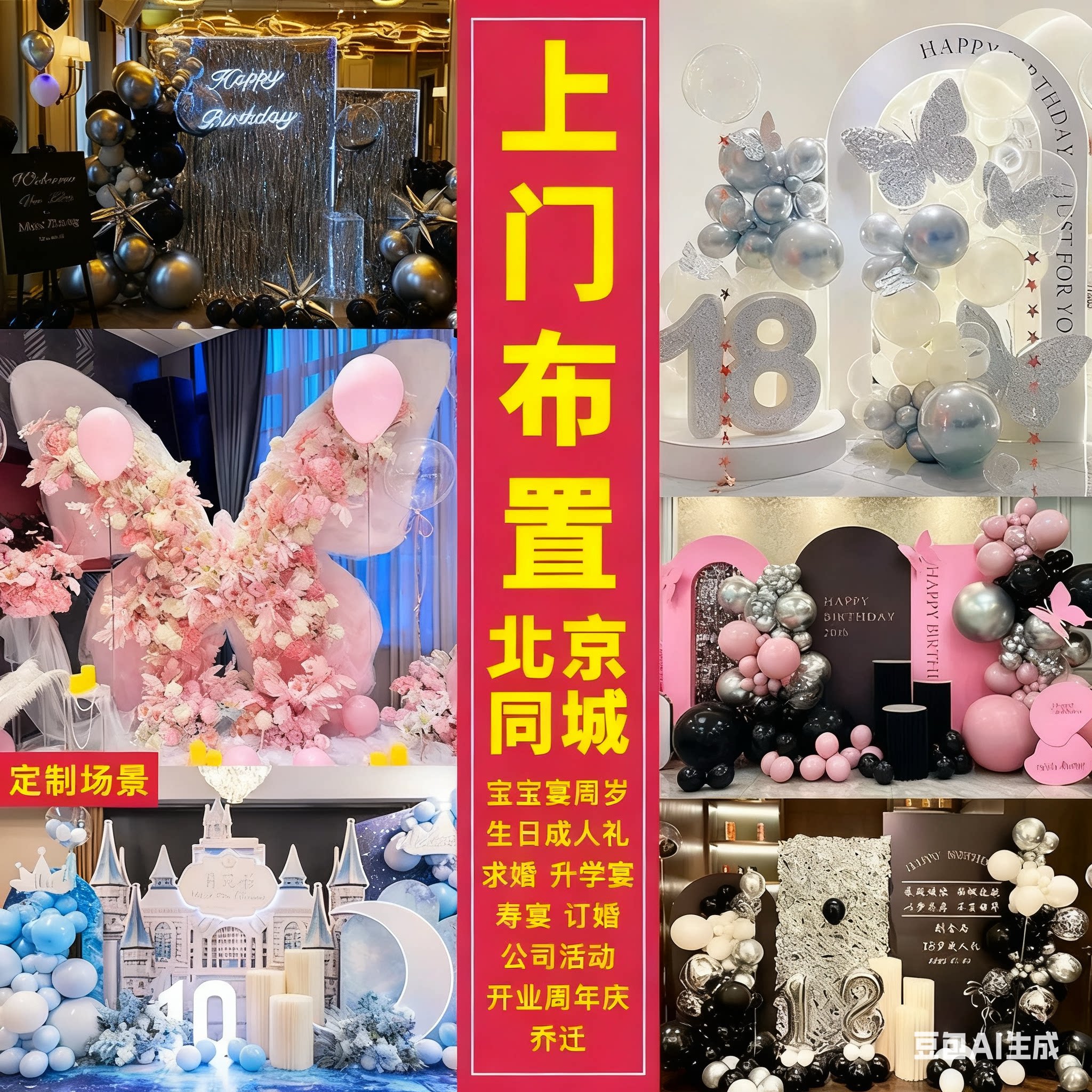 定制北京上门布置周岁生日场景装饰订婚满月百日宴求婚开业周年庆