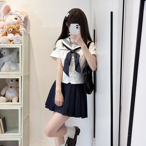 日系JK水手服夏季短袖百褶套装