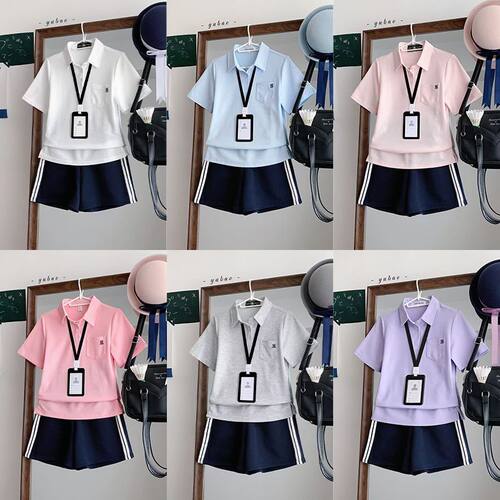 夏季学院风JK修身短袖短裤套装