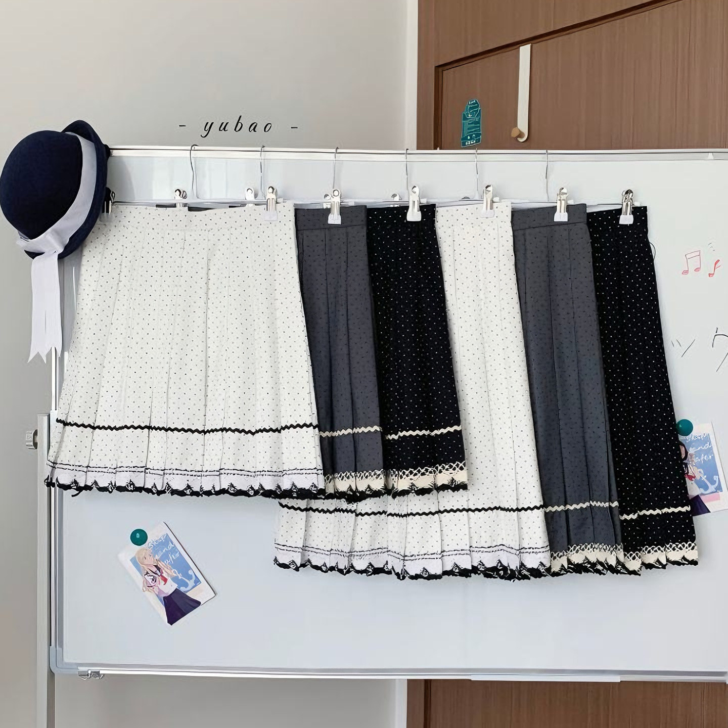 十字银河jk制服蕾丝波点花边短裙女优雅百褶A字型显瘦百搭中长裙