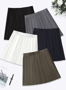 十字银河jk百褶裙女黑棕a字短裙39cm绀灰箱褶裙 纯色基础款半身裙