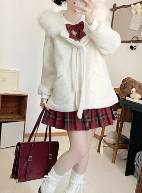 毛呢外套女学院风小个子米白色短款小香风加绒加厚冬款大码jk大衣