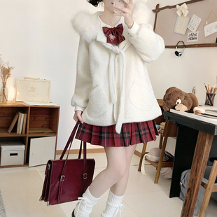 毛呢外套女学院风小个子米白色短款小香风加绒加厚冬款大码jk大衣