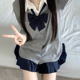 上衣叠穿白衬衣短格裙制服套装 jk开衫 长袖 女秋冬季 毛衣学院风衬衫