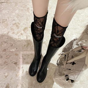 牛皮版~显高斜口真皮骑士靴女冬不过膝长筒靴高筒靴粗跟厚底长靴