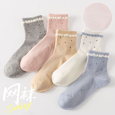 花边波点中筒袜女春夏日系可爱透气学生中腰袜搭配小皮鞋棉袜