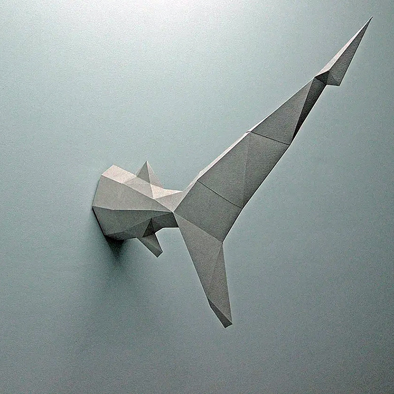 46l厘米高 鲨鱼尾巴立体潮流墙壁装饰diy纸模型动物客厅壁挂饰品