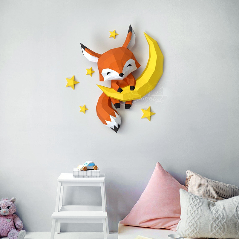 月亮上的小狐狸墙壁装饰壁挂