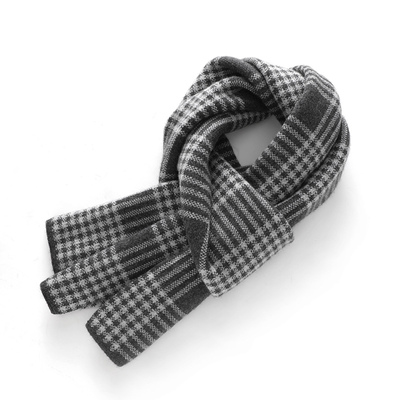 小小象~山羊绒围巾男士商务秋冬保暖针织毛线围脖千鸟格方格百搭