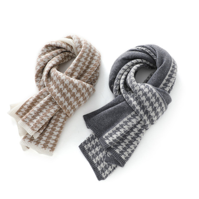 小小象~山羊绒围巾男女秋冬保暖针织毛线围脖千鸟格加厚百搭