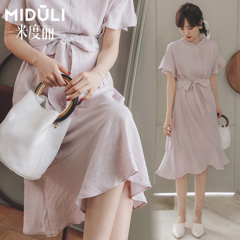 孕妇连衣裙夏长款过膝夏天裙子怀孕期雪纺长裙衬衫孕妇裙潮妈夏装