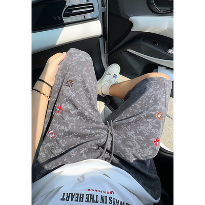 华棉 美式扎染刺绣运动短裤夏季休闲五分裤 DK26305-特P28 车景