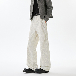 抖音大 2025春季新品 扎染褶皱美式百搭长裤 CK26101-特P40，男装休闲裤，电商A107