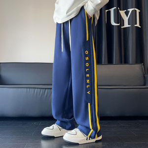 320克华棉 2026秋季新款 直筒大码条纹印花拖地长裤CK98116-特P45，男装休闲裤，电商A107