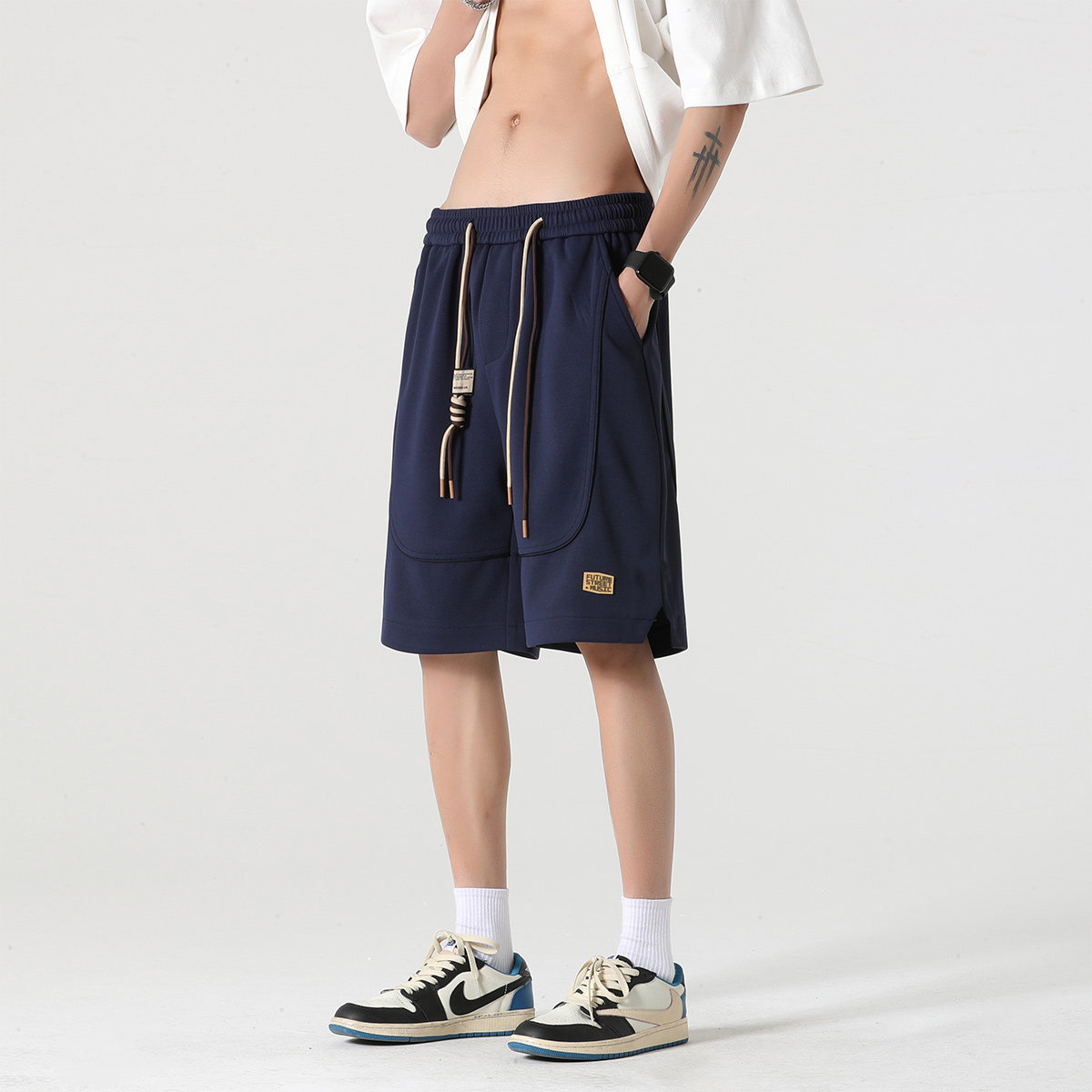 抖音品质A107-K23807-特P25菠萝格:93%聚酯纤维7%氨纶短裤,男装牛仔裤,电商A107