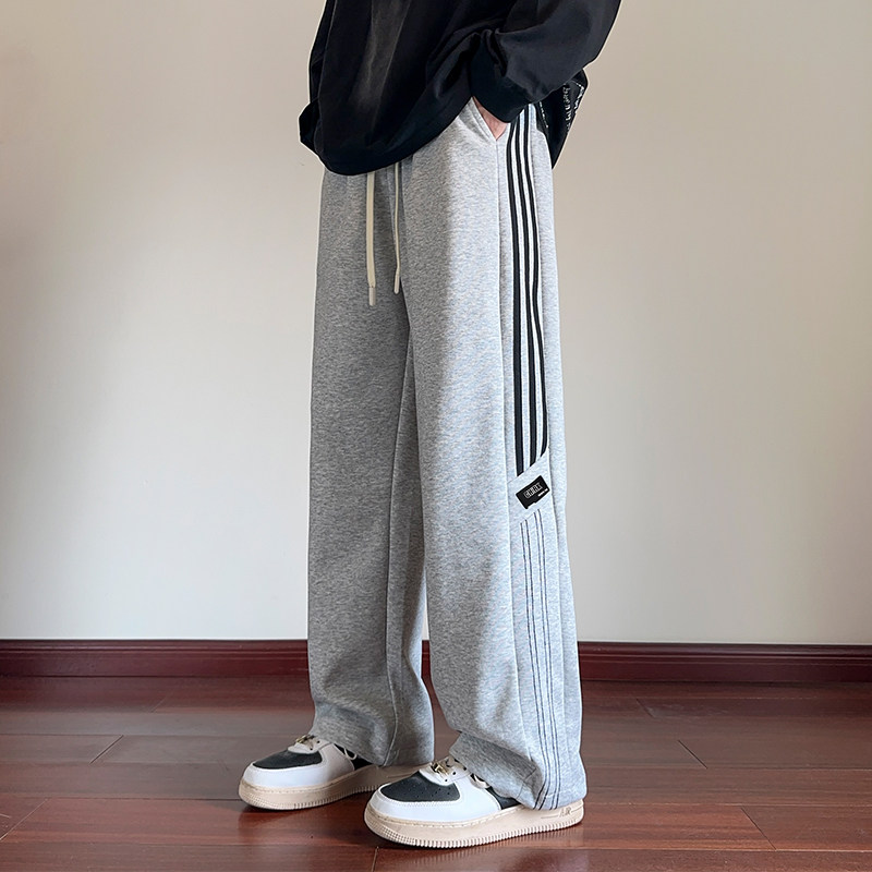 秋冬加绒320克华棉2024大码美式条纹直筒裤CK98101-特P40厚45,男装休闲裤,电商A107