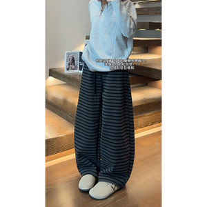 抖音 冬季加绒加厚条纹阔腿裤休闲拖地长裤 CK26106-特P48，男装卫衣，电商A107