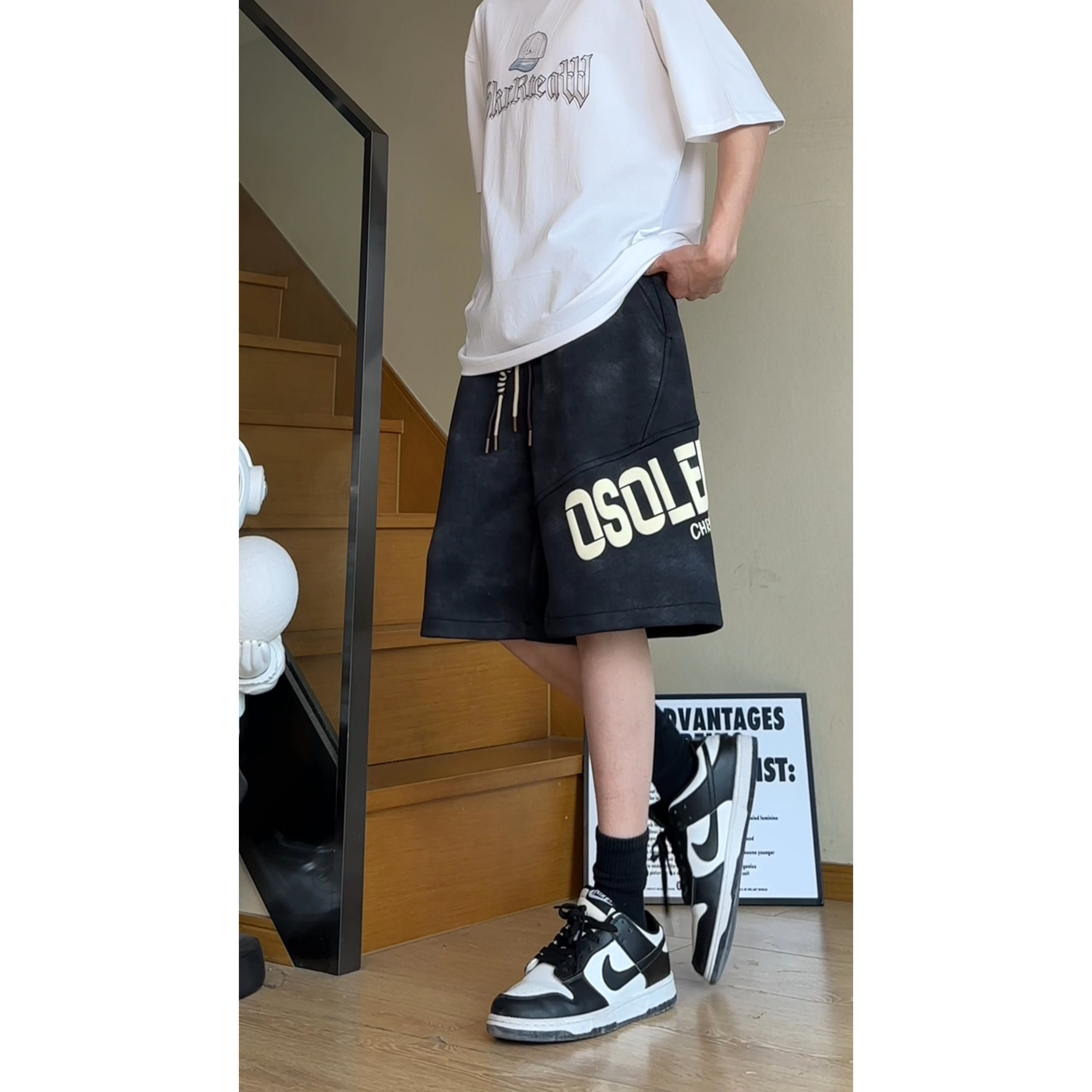 得物品质2025凉感透气休闲夏季宽松扎染短裤A107-DK2593-特P28,男装牛仔裤,电商A107