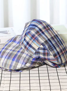 VISON 格子前进帽英伦画家帽复古鸭舌帽贝文艺青年雷帽男女春夏季