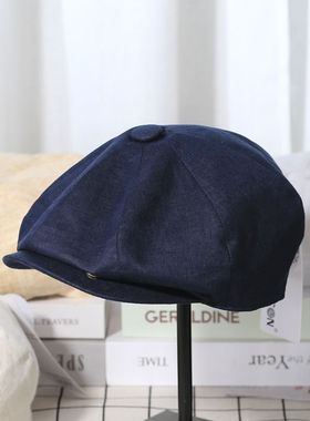 VISON 亚麻报童帽英伦八角帽复古贝雷帽画家帽夏季透气前进帽男女