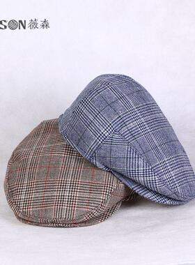 VISON 复古前进帽英伦鸭舌帽格子贝雷帽户外帽子春秋男女韩版潮
