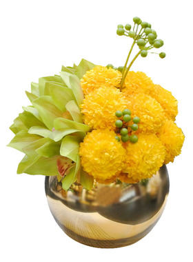 黄色摆件新中式风洽谈桌插花
