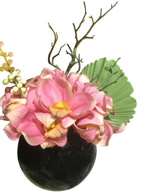 仿真花艺粉色盆栽样板房软装饰品