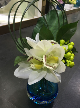 成品仿真蓝色茶几托盘花艺玻璃瓶