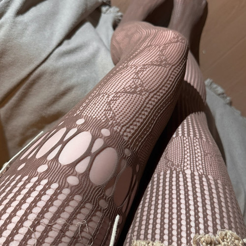 喵：辣妹破洞丝袜过膝渔网袜女个性小众朋克风棕色连裤袜网袜薄款