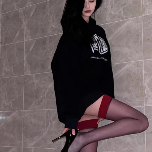 黑色长筒拼接性感拼接过膝袜