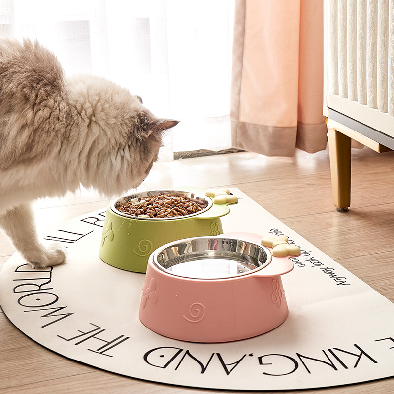 宠物碗超大容量狗碗防滑防打翻不锈钢猫碗可拆卸塑料蝴蝶结碗