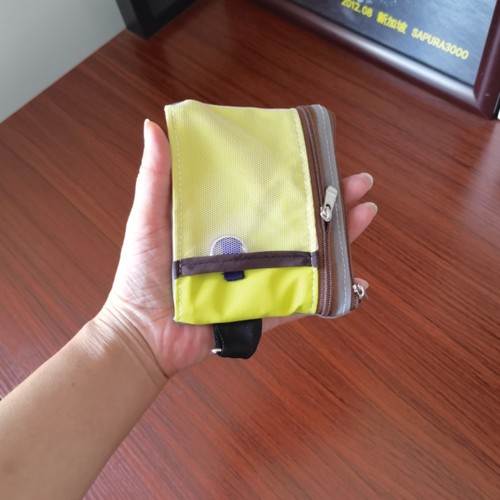 手作浅灰荧光黄拼色证件包卡包 男女通用钥匙耳机小物收纳挂脖包