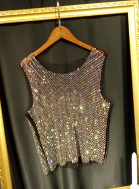 男女可穿 夏璀璨亮钻背心镂空烫钻超仙百搭上衣薄款透视大码网衫