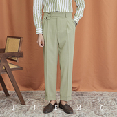 裤 那不勒斯抗皱商务通勤西装 男绅装 春夏豆沙绿泡泡纱直筒九分西裤