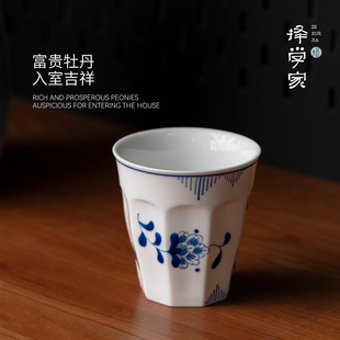 直筒杯子陶瓷咖啡杯子手绘青花景德镇杯子陶瓷高颜值杯子喝水家用