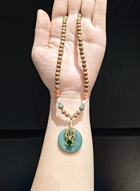 26m蓝水翡翠配5m一线黄油沉配天然珍珠南红吊坠项链毛衣链