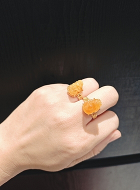 14乘11m蜜蜡貔貅配s925银戒托活口可调节戒指