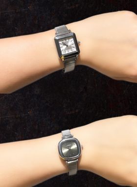 出口泡菜国uni22m银色灰绿色方型钢表石英表手表