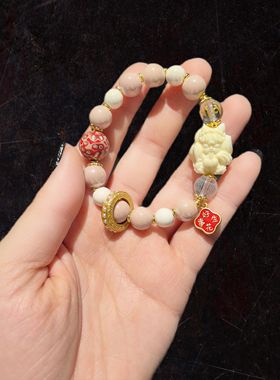 10m珠光粉瓷配大漆珠配心经珠配九尾狐配跑环手串手链