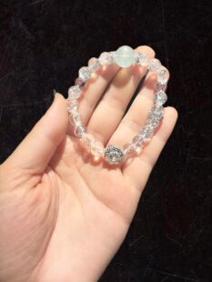 8m白阿塞白水晶配12m海蓝宝顶珠配切面紫水晶手串手链