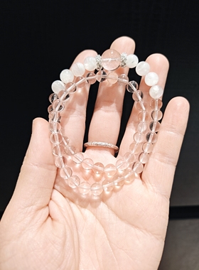 6m高净白水晶配7m白月光配12m顶珠双圈手串手链