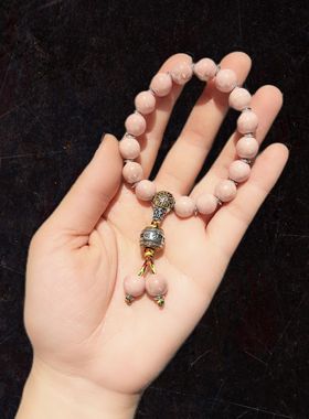 赵露思同款10m珠光粉瓷配六字箴某言手串手链皮粉色