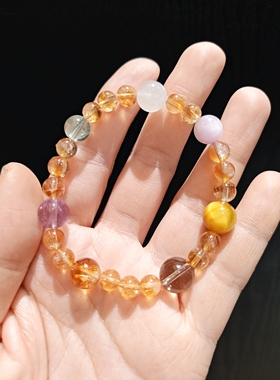 6m黄塔晶配10m紫水晶黄塔晶茶晶虎眼石紫锂辉绿萤石白月光手串