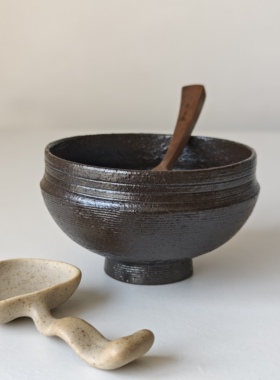 诺裔家 日式器 丸玲制陶志野烧天目釉乌铁侘寂风格质朴和风矮脚钵