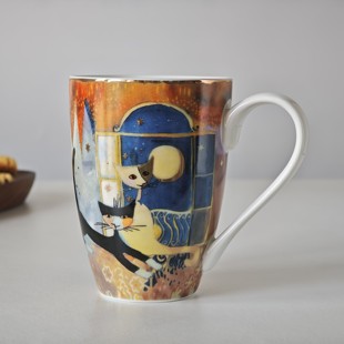 诺裔家 德器 Goebel高宝电镀金满花阿拉伯童话月亮猫马克杯Amici