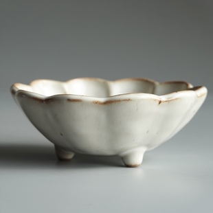 诺裔家 日式器 俊彦窑丹波立杭烧纯手作粉引轮花三足小皿日用餐碟