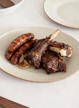 诺裔家 日式器 松川制陶高温烧窑侘寂风格河蚌形状椭圆盘麦黄釉色