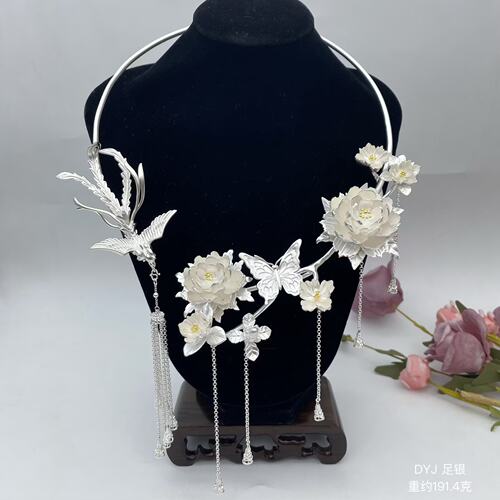 999足银实心立体孔雀蝴蝶项圈
