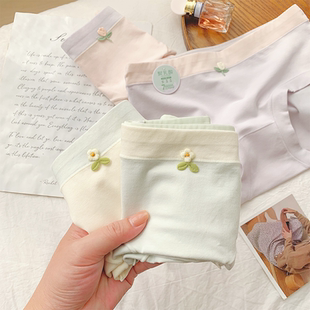 新款 胖mm春夏中腰少女士三角裤 大码 「小苍兰」7A抗菌纯棉女生内裤