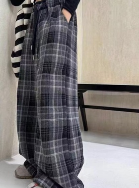 HHkids童装秋冬加绒时尚格子裤女童2025儿童秋冬直筒阔腿裤AKZ025